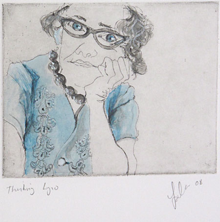 Thinking Lyno. Plate size 5in x 4in. Hand coloured etching. AU$400 (framed).
