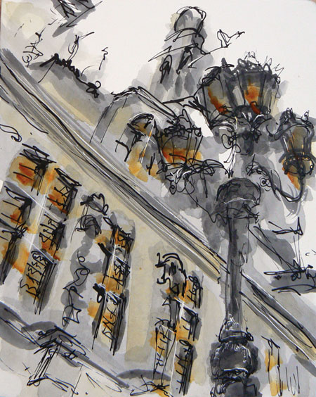 Hotel De Ville Acrylic and pen on panel. SOLD