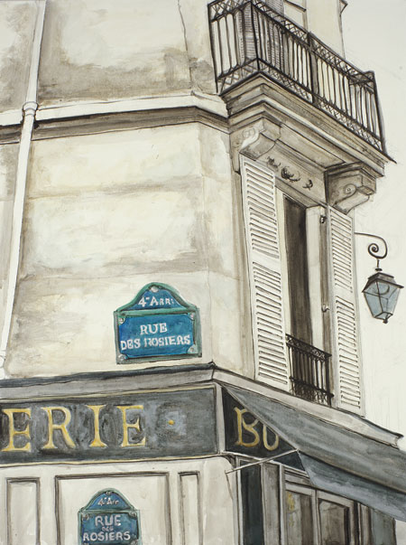 Rue Des Rosiers 2, Marais Paris. Fluid acrylic on canvas. SOLD