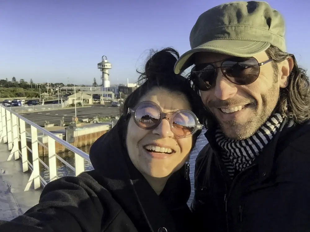 Soula & Theo on the ferry, Queenscliff