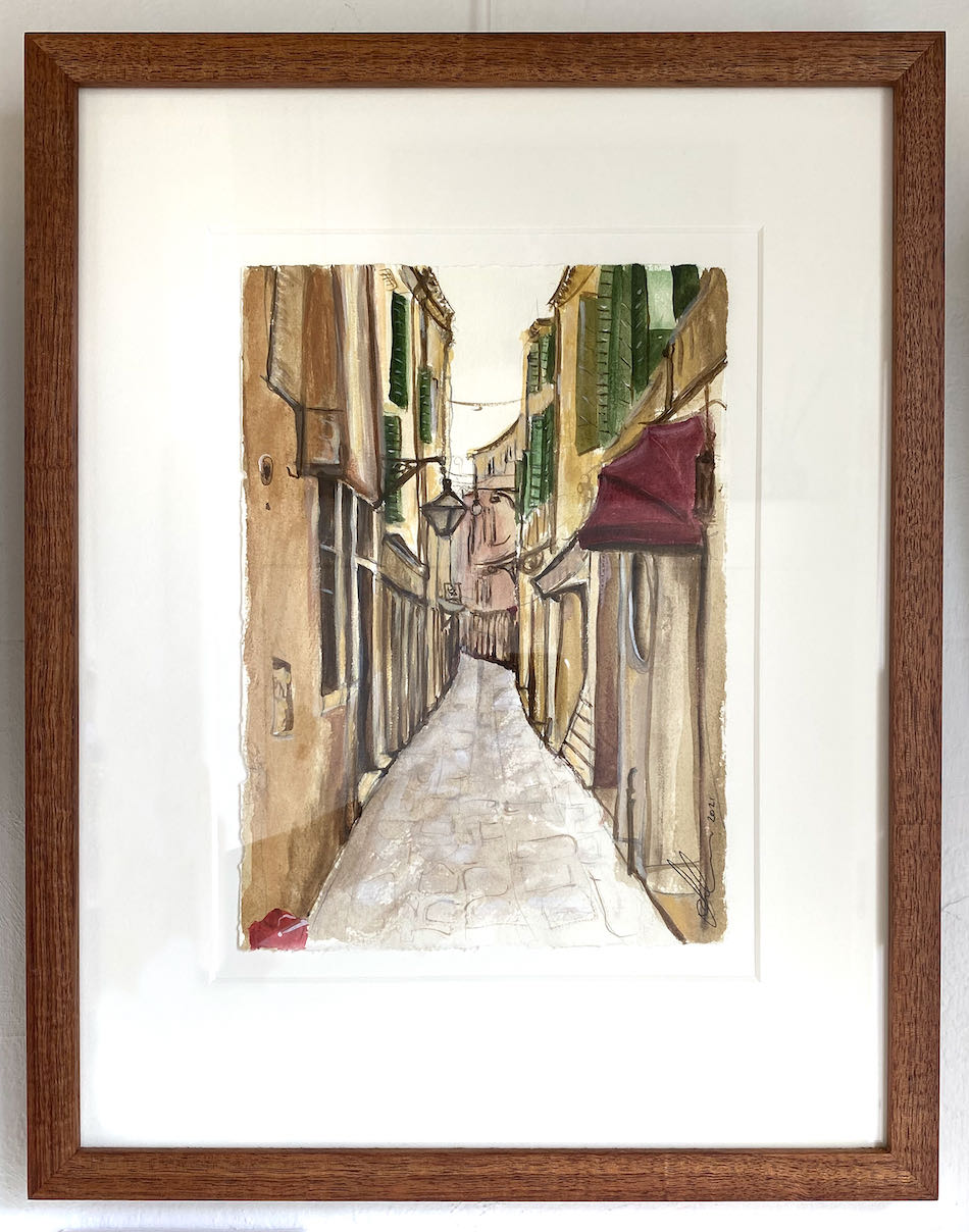Soula Mantalvanos C. degli Albanesi Venezia 2022 18 x 13cm acrylic and conte on panel framed $690
