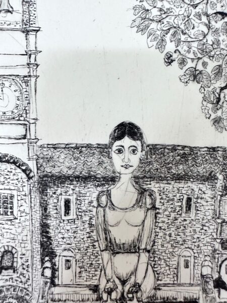 A Moment in Cortona, Italy etching with drypoint