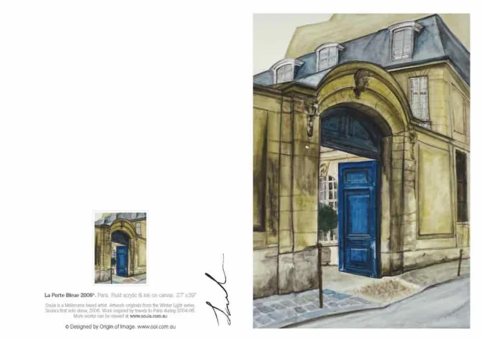 Greeting Card: La Porte Bleue 2006, Paris by Soula Mantalvanos - Image 2