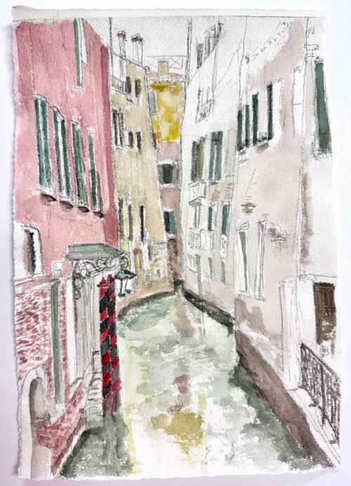 Soula Mantalvanos Ponte de le Veste Venezia 2022 watercolour on sketch Aug 2022 $550 uf