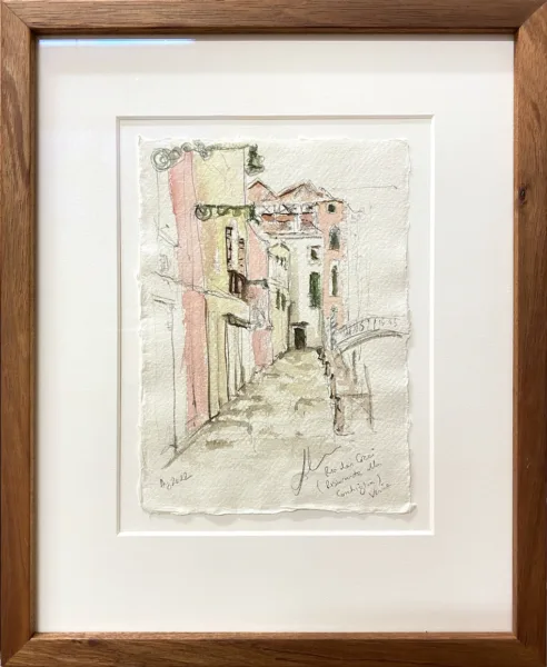 Soula Mantalvanos Rio dei Greci (Ristorante alla Conchiglia, Aug 2022 watercolour & graphite in situ 21 x 15cm $675 f