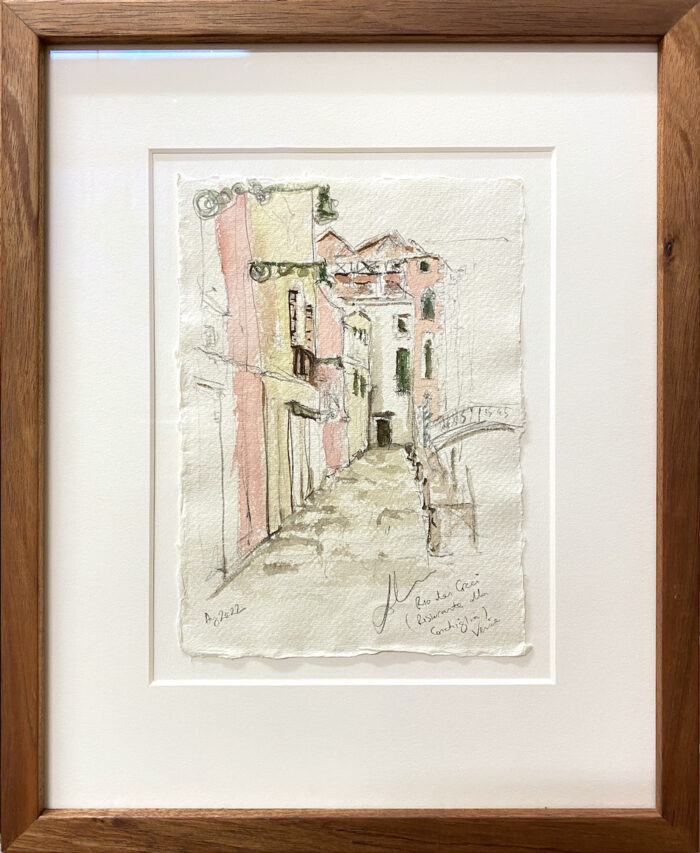 Soula Mantalvanos Rio dei Greci (Ristorante alla Conchiglia, Aug 2022 watercolour & graphite in situ 21 x 15cm $675 f