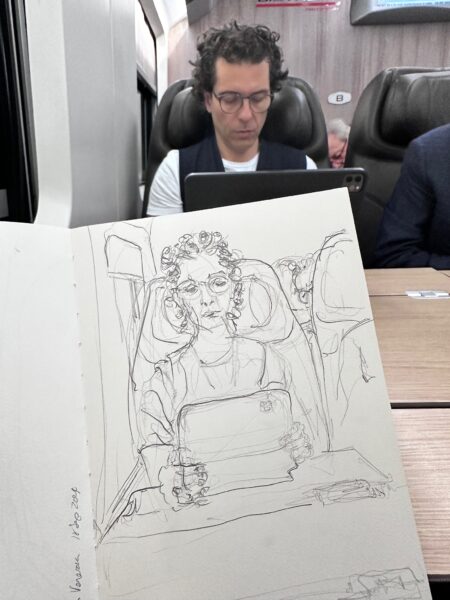 Sketching Theo (and sleepy passengers) on Italy’s fabulous rail system