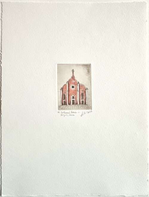 Soula Mantalvanos San Giovani Battista in Bragora Venice 2023 (handcoloured) 7 x 5cm (detail) $320 uf